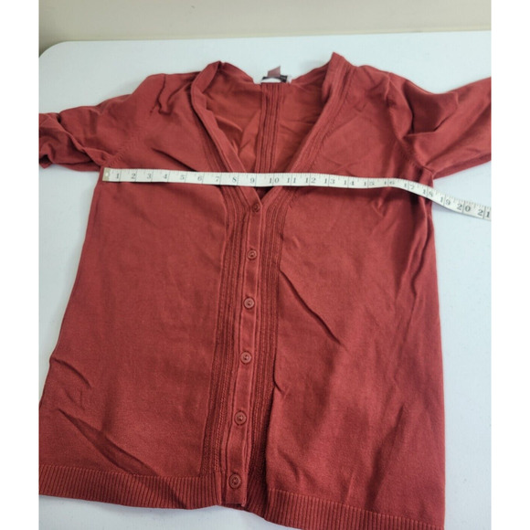 Christopher & Banks Cardigan Sweater Red V-Neck Short Sleeve Women's Size Medium - Picture 4 of 9